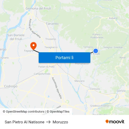 San Pietro Al Natisone to Moruzzo map