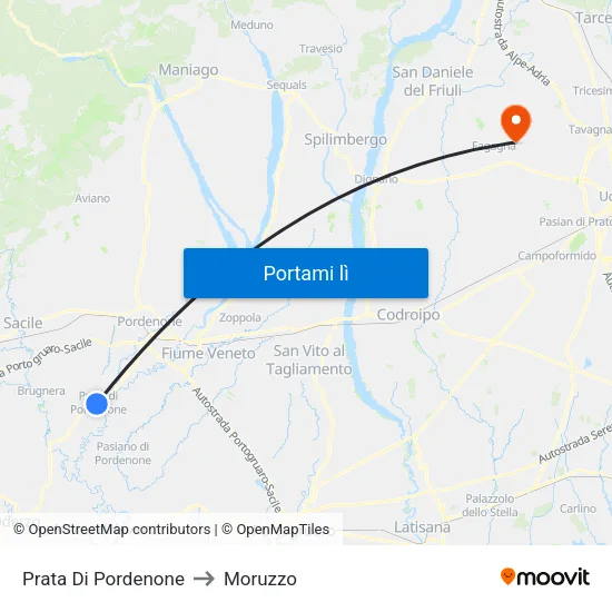 Prata Di Pordenone to Moruzzo map