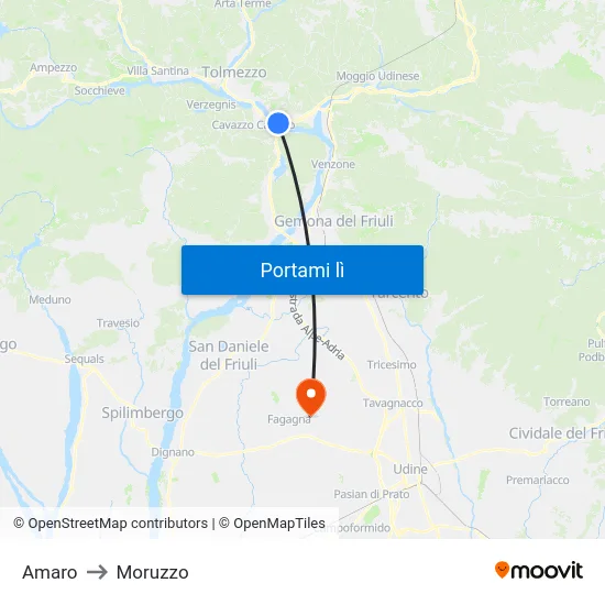 Amaro to Moruzzo map