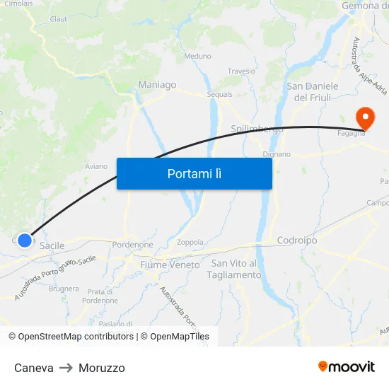 Caneva to Moruzzo map