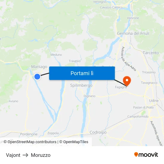 Vajont to Moruzzo map