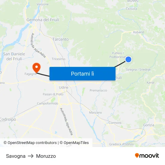 Savogna to Moruzzo map