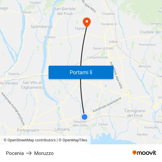 Pocenia to Moruzzo map