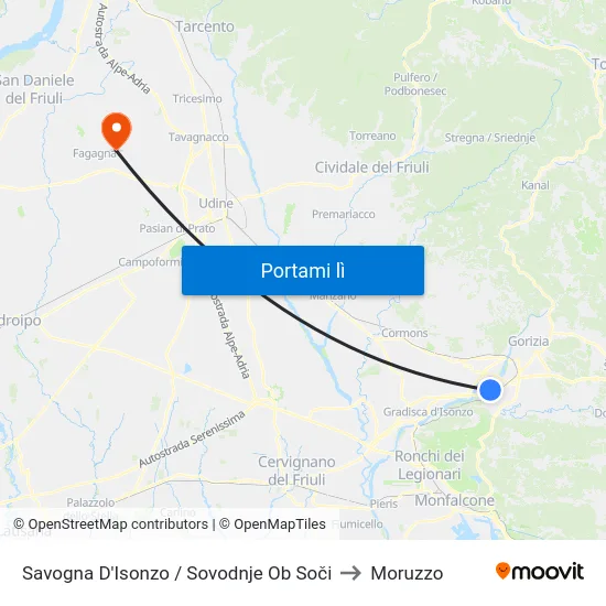 Savogna D'Isonzo / Sovodnje Ob Soči to Moruzzo map