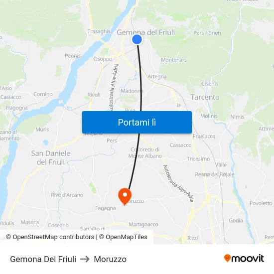 Gemona Del Friuli to Moruzzo map