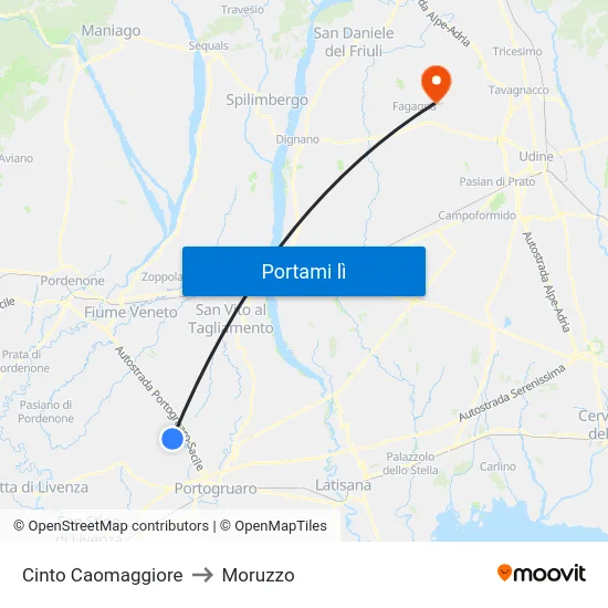 Cinto Caomaggiore to Moruzzo map