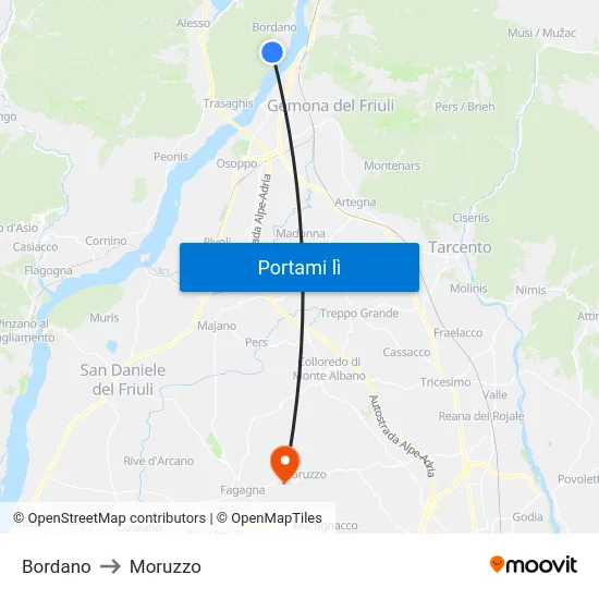 Bordano to Moruzzo map