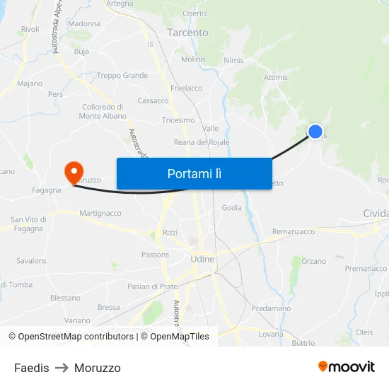 Faedis to Moruzzo map