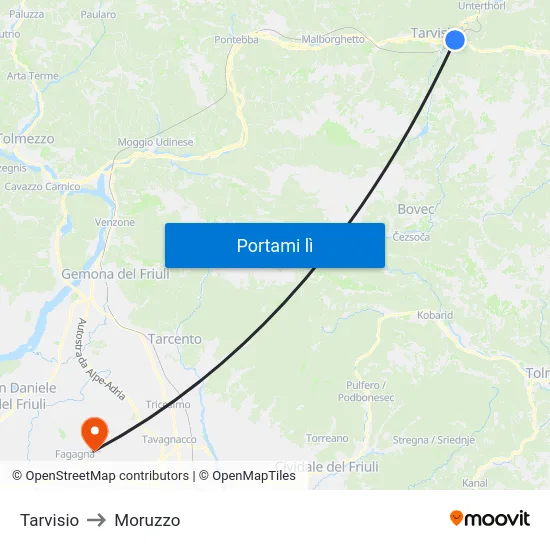Tarvisio to Moruzzo map