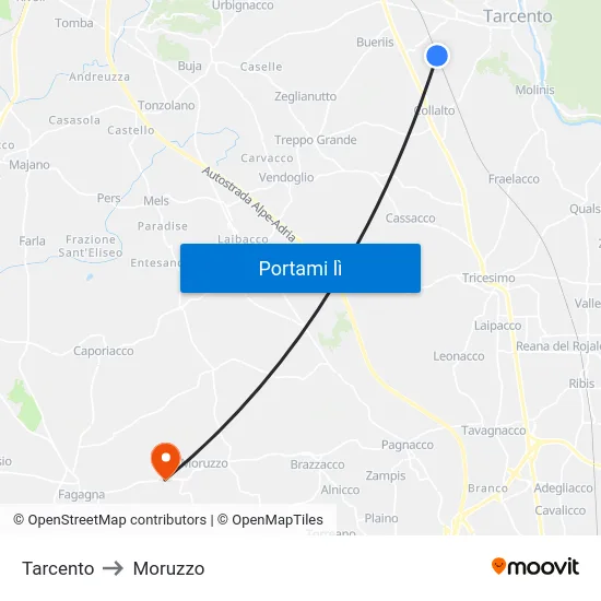 Tarcento to Moruzzo map