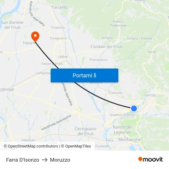 Farra D'Isonzo to Moruzzo map