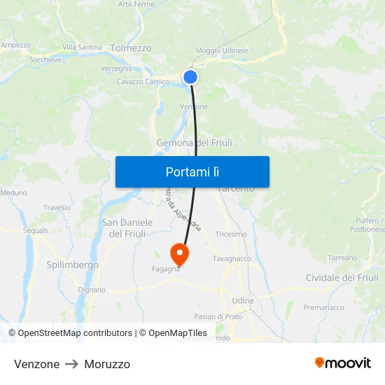 Venzone to Moruzzo map