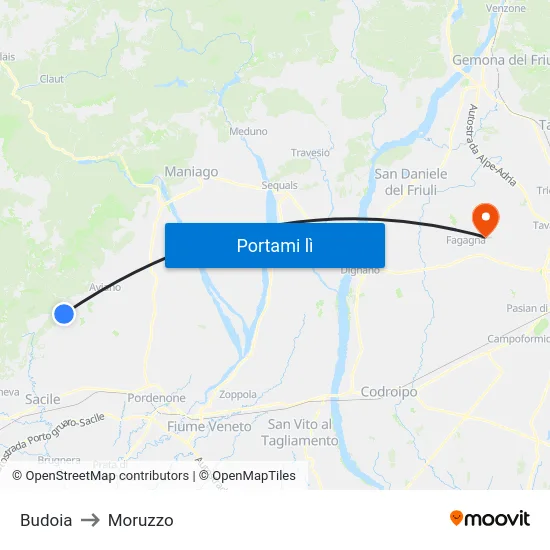 Budoia to Moruzzo map