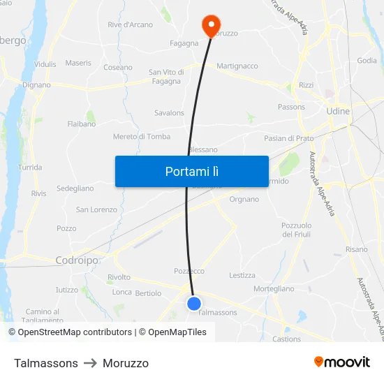 Talmassons to Moruzzo map