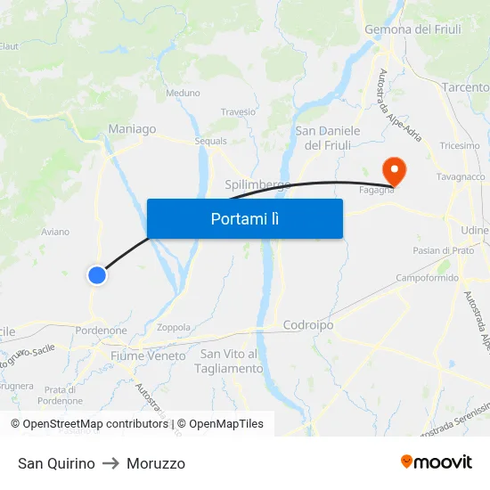 San Quirino to Moruzzo map