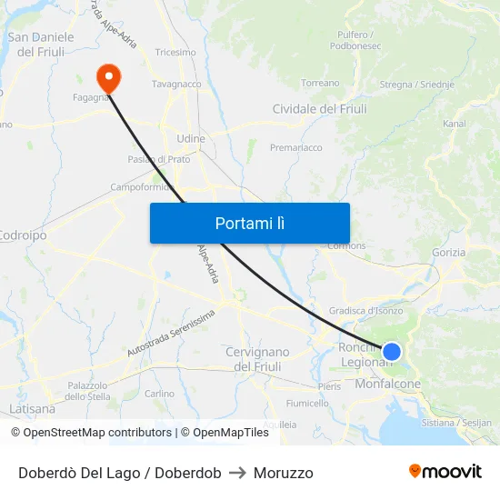 Doberdò Del Lago / Doberdob to Moruzzo map