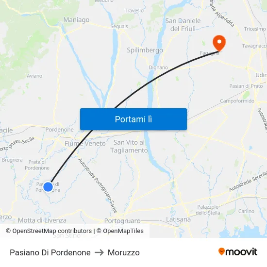 Pasiano Di Pordenone to Moruzzo map