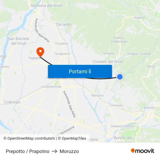 Prepotto / Prapotno to Moruzzo map