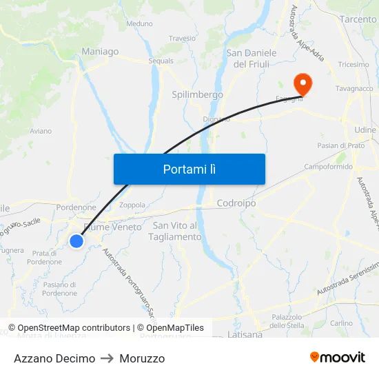 Azzano Decimo to Moruzzo map