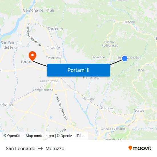 San Leonardo to Moruzzo map