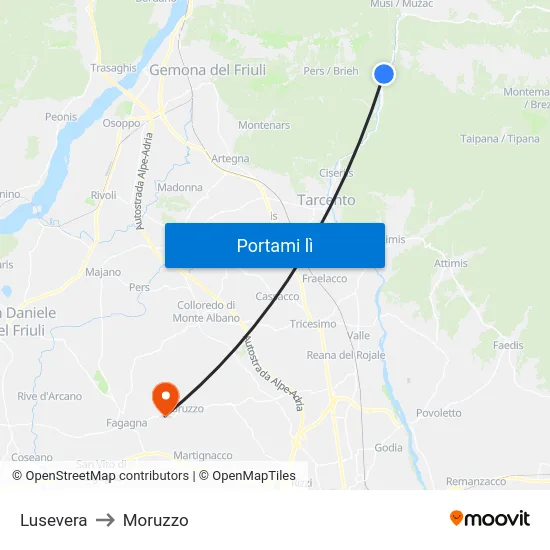 Lusevera to Moruzzo map