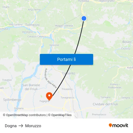 Dogna to Moruzzo map