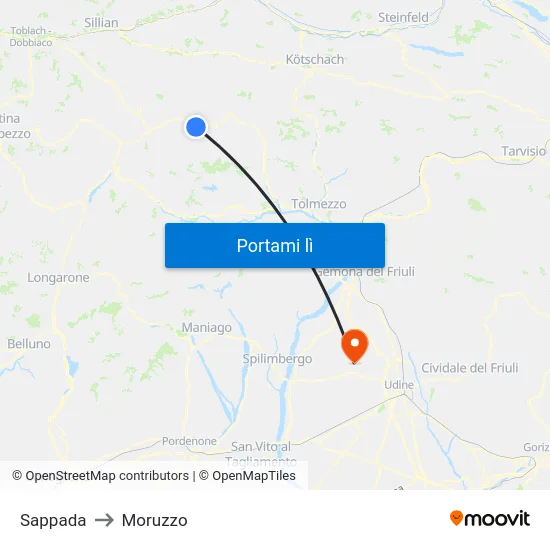 Sappada to Moruzzo map
