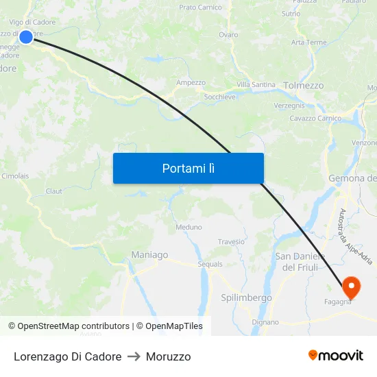 Lorenzago Di Cadore to Moruzzo map