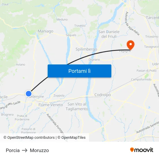 Porcia to Moruzzo map