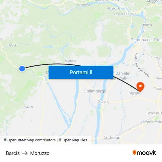 Barcis to Moruzzo map