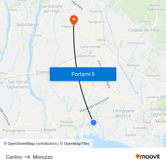 Carlino to Moruzzo map