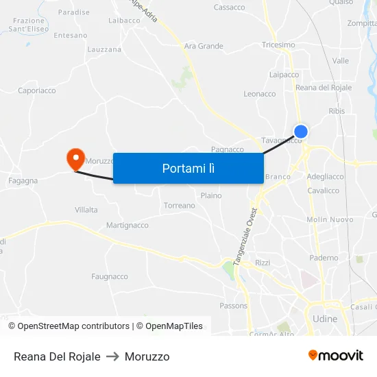 Reana Del Rojale to Moruzzo map