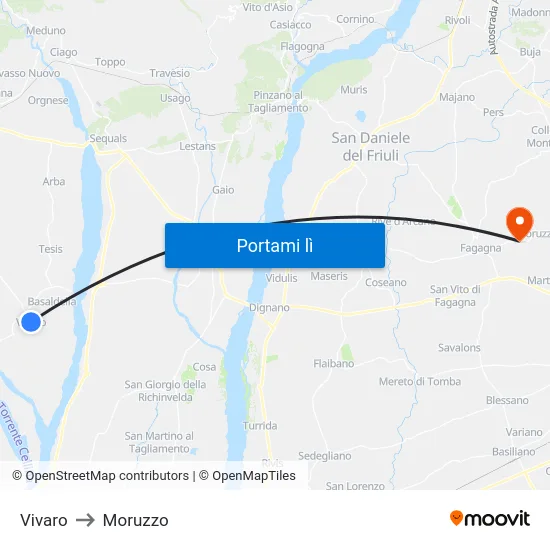 Vivaro to Moruzzo map