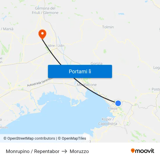Monrupino / Repentabor to Moruzzo map