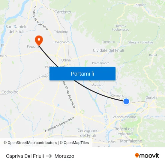 Capriva Del Friuli to Moruzzo map