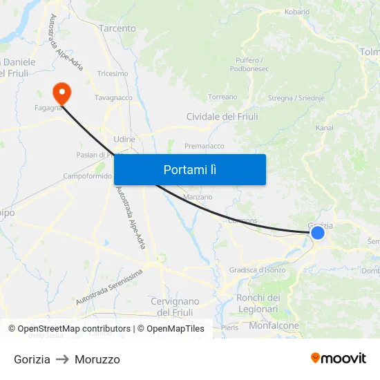 Gorizia to Moruzzo map