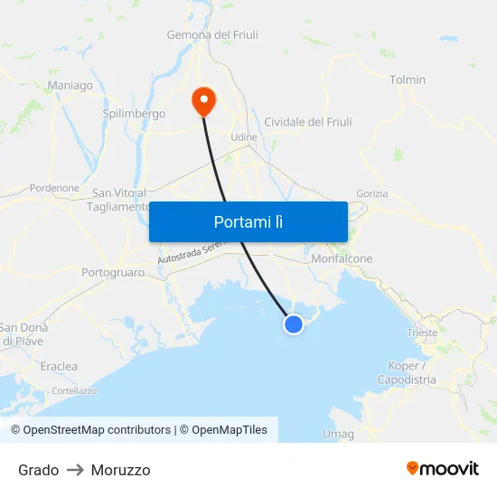 Grado to Moruzzo map
