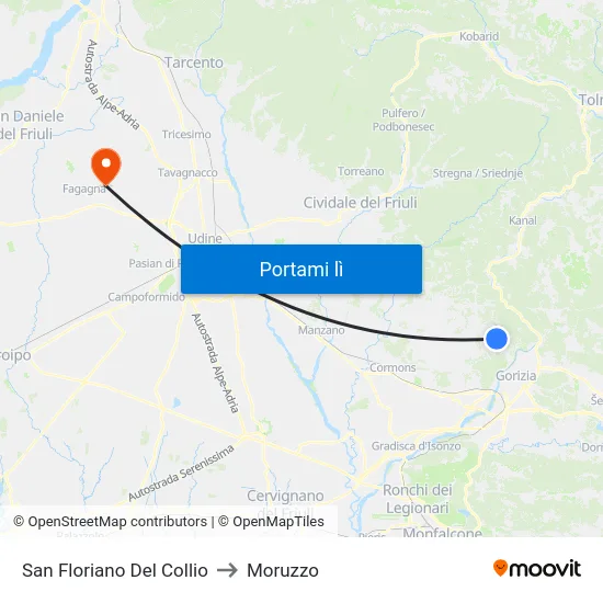 San Floriano Del Collio to Moruzzo map