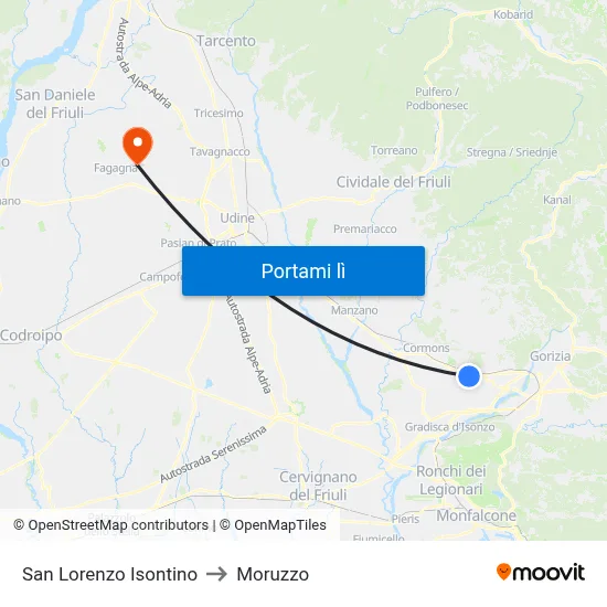 San Lorenzo Isontino to Moruzzo map