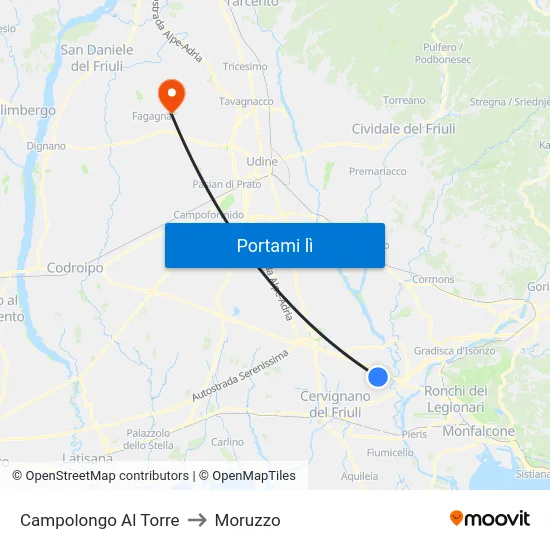 Campolongo Al Torre to Moruzzo map