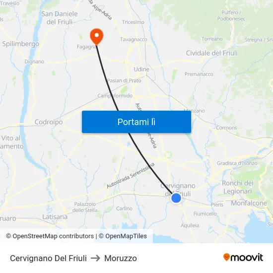 Cervignano Del Friuli to Moruzzo map