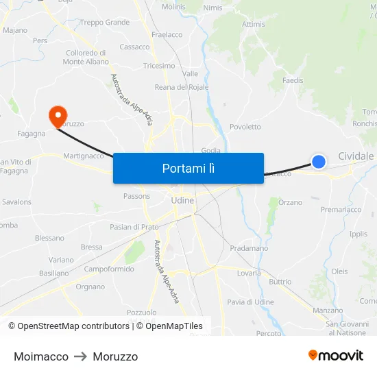 Moimacco to Moruzzo map