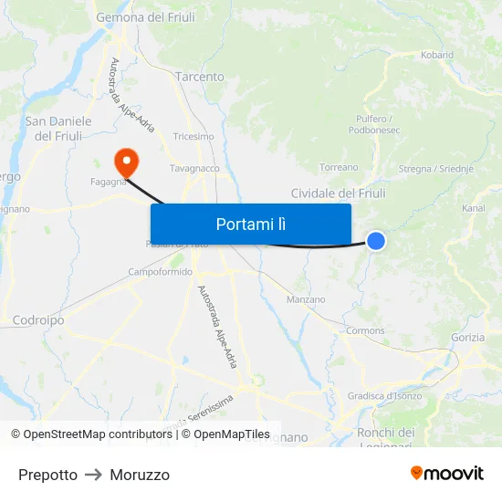 Prepotto to Moruzzo map
