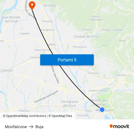 Monfalcone to Buja map