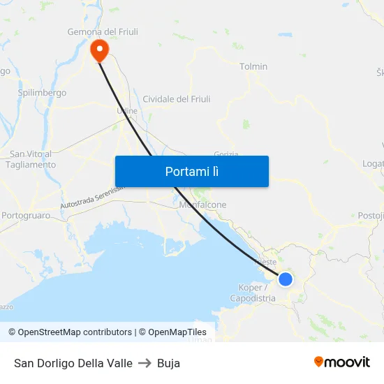 San Dorligo Della Valle to Buja map