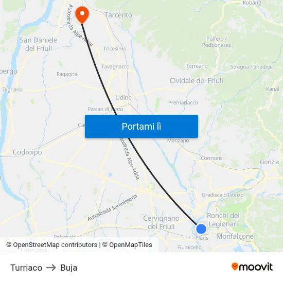 Turriaco to Buja map