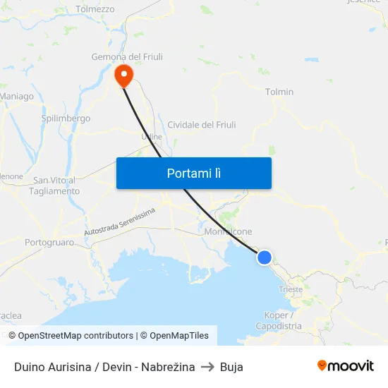 Duino Aurisina / Devin - Nabrežina to Buja map