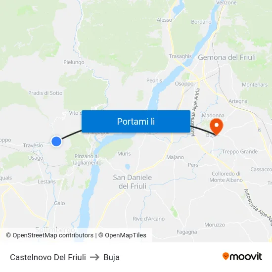 Castelnovo Del Friuli to Buja map