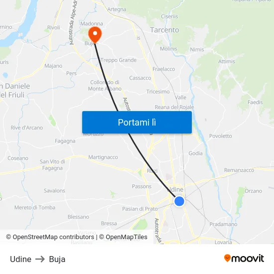 Udine to Buja map