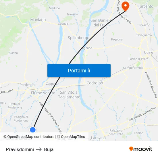 Pravisdomini to Buja map